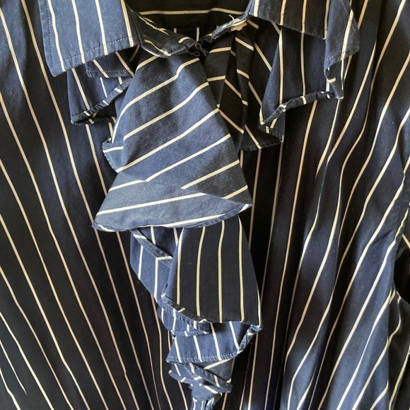 EUC Ralph Lauren Cotton Ruffle & Stripled Button Down Shirt, Size XL - Picture 3 of 10